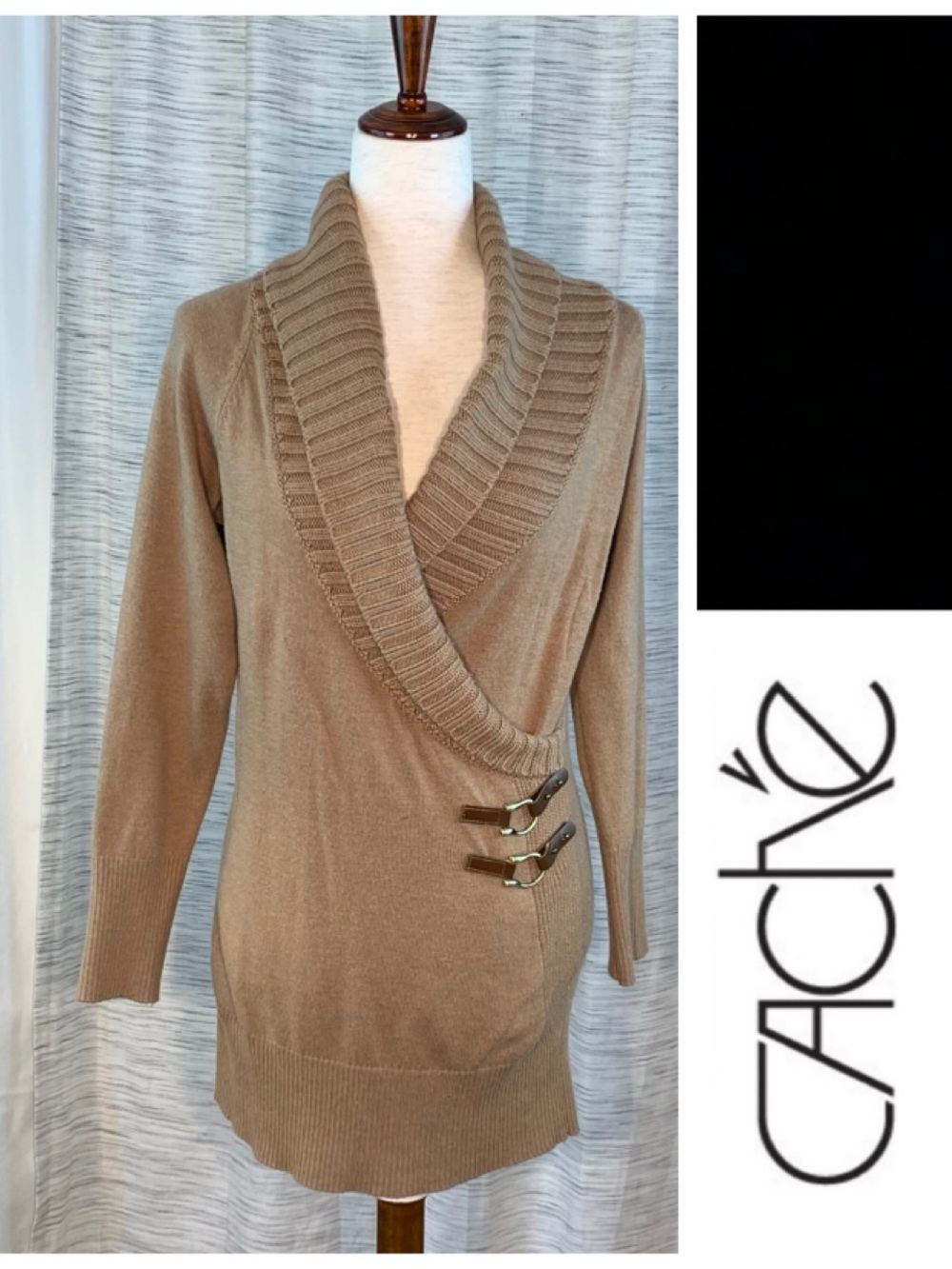Cache tan extra long pullover knit sweater.